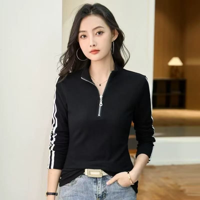 德绒半高领打底衫女秋冬季新款洋气修身内搭保暖拉链长袖t恤上衣