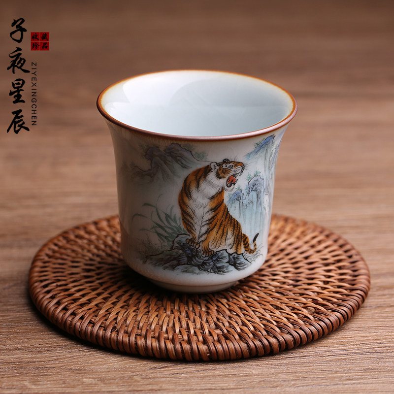 汝瓷开片茶杯主人杯老虎杯子