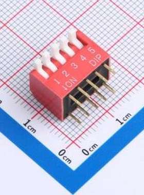 DL-05HT 拨码开关 2.54mm间距 5位 琴键式 直插侧拨长柄 红色 拨