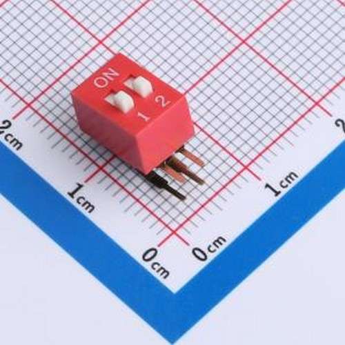 DA-2-R-T 拨码开关 2.54mm间距 2位 琴键式 90度弯插侧拨 红色 拨