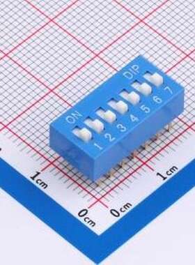 DR-07LT 拨码开关 2.54mm间距 7位 琴键式 直插平拨凸柄 蓝色 拨