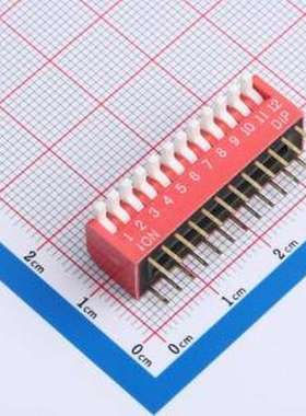 DL-12HT 拨码开关 2.54mm间距 12位 琴键式 直插侧拨长柄 红色 拨