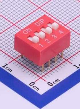 TA-04 拨码开关 拨码开关红色04P-180度4PIN间距2.54mm立式直插正