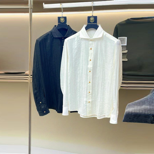 lp男装25春夏新款亚麻温莎领长袖衬衫商务休闲老钱风衬衣防晒外套