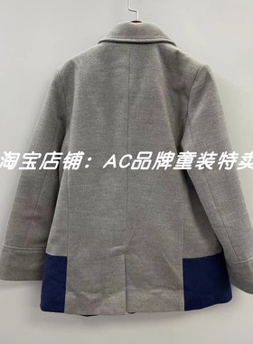 2432男童秋冬季加薄棉软毛呢翻领外套14.15码