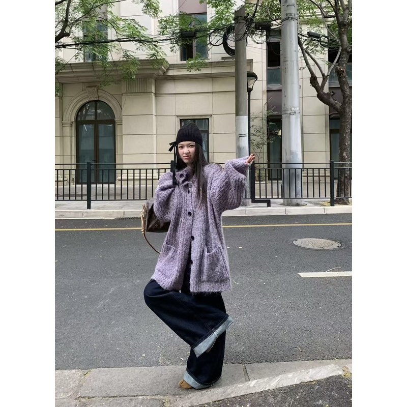 日了个韩｜宽松复古设计款慵懒风软糯阔版中长款立领毛衣开衫外套,女装/女士精品,毛衣,淘宝优惠券,粉丝福利购,淘宝优惠卷