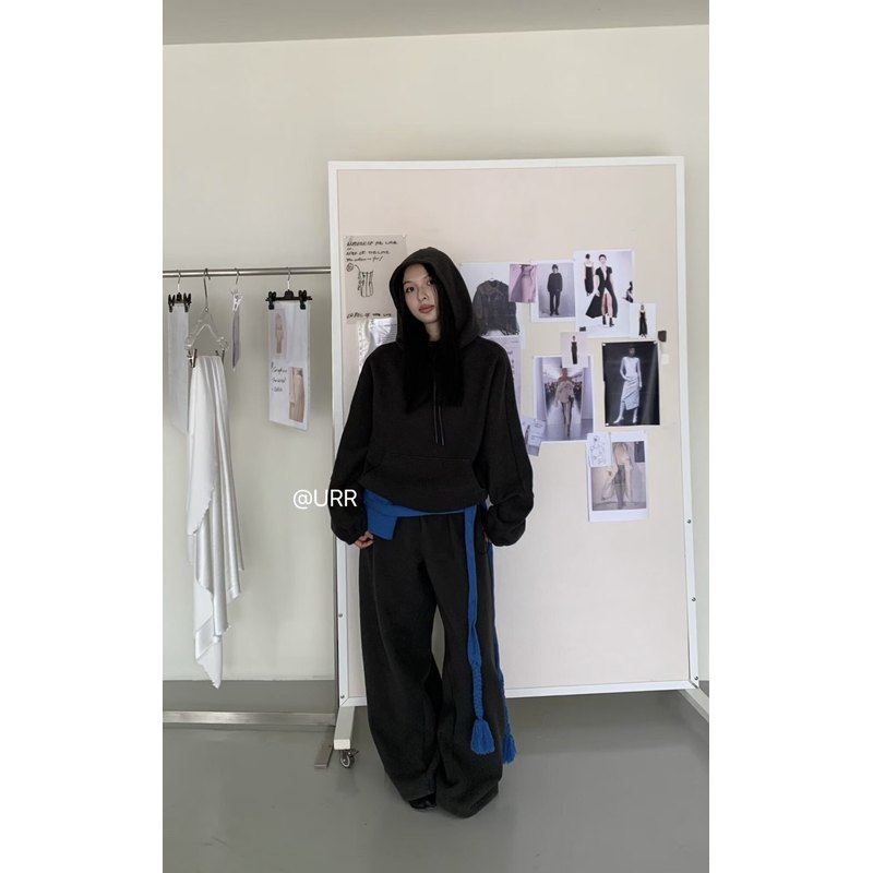 日了个韩｜休闲宽松显瘦连帽抽绳套头卫衣+阔腿休闲裤卫裤套装女
