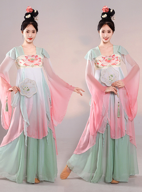 古典舞蹈服女飘逸中国舞齐胸汉元素汉唐仙气纱衣大摆裙演出服套装