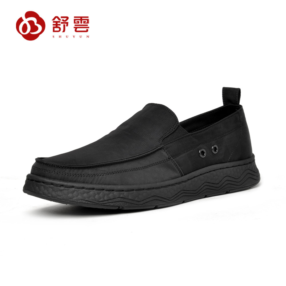 舒云男鞋春季休闲布鞋透气舒适超轻一脚蹬黑色单鞋懒人鞋爸爸鞋