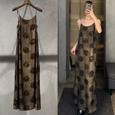 小众设计uma风复古东方美学波点印花长款宽松显瘦吊带连衣裙
