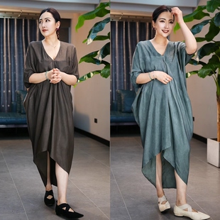 小众uma风复古做旧炒色宽松显瘦清冷松弛感慵懒风前短后长连衣裙