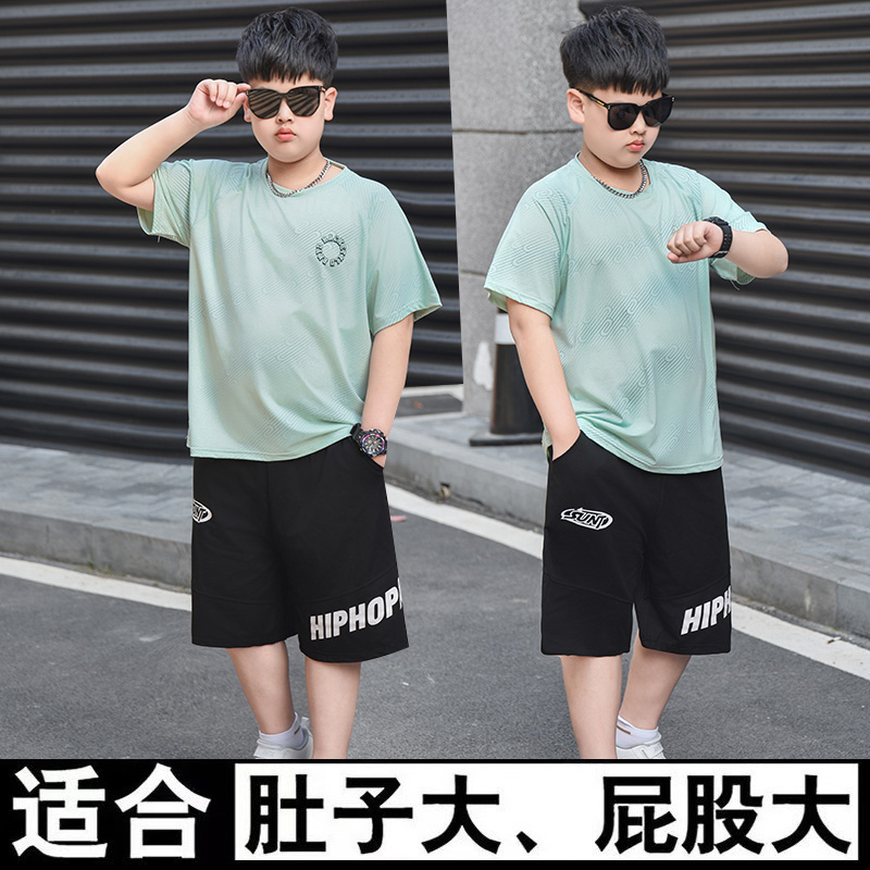 胖童装男童套装夏2025新款帅气时髦中大童薄款运动速干短袖两件套