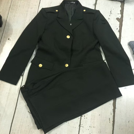 女款正装松枝绿外套裤子春季秋季西装套装冬季中山装冬常服套装