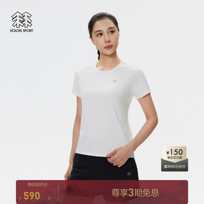 KOLON SPORT可隆T恤女士印花弹力吸湿速干防晒UPF50+圆领短袖上衣