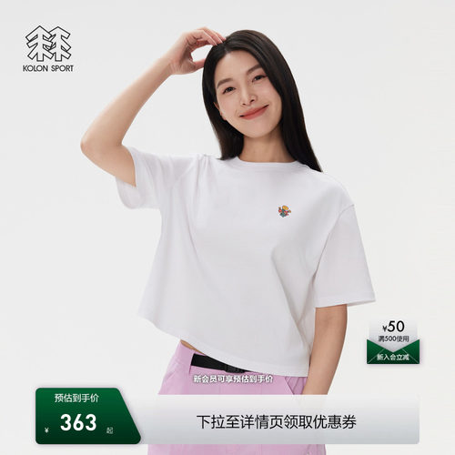 KOLON SPORT可隆短袖T恤艺术家NAIJEL合作印花女士圆领短袖上衣