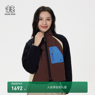 KOLON SPORT可隆户外女子休闲衣拼色抓绒夹克露营运动外套上装