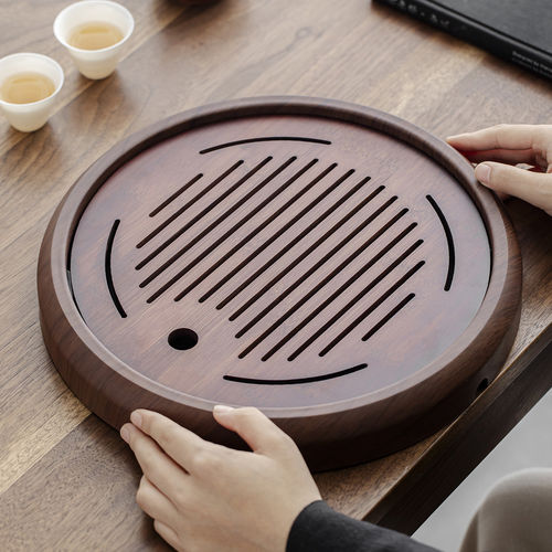 功夫茶具茶杯收纳盘轻奢干泡盘办公室茶盘家用小型沥水盘竹制茶海