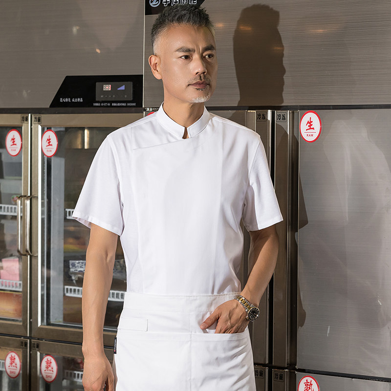 高端厨师工作服男款短袖夏季薄款烘焙蛋糕店酒店后厨房厨师服纯棉图片