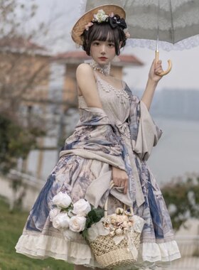 洛丽塔正牌迪士尼春夏全款现货萝莉油画柄JSK宫廷梦幻Lolita吊带