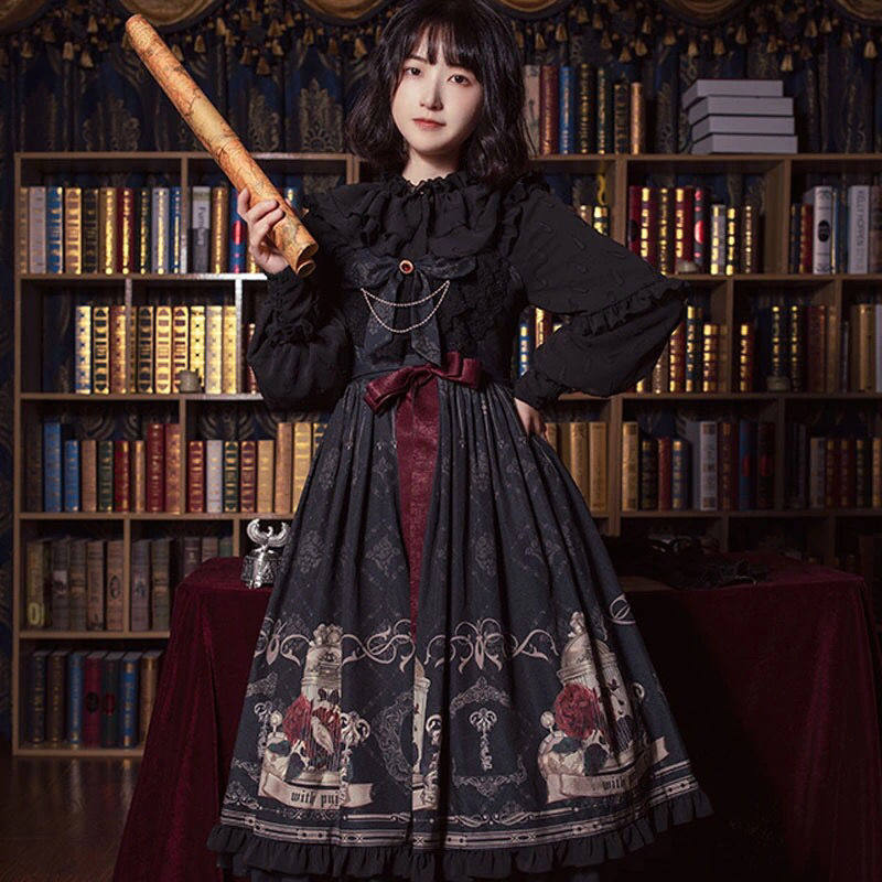 黑暗风裙子全款原创现货夜莺与玫瑰哥特风系洛丽塔lolita连衣裙女