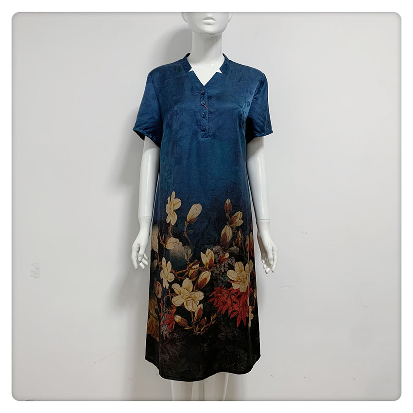 【闭店清仓】，222414福太太妈妈装大码高级桑蚕丝连衣裙