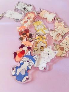 原创晚安宝贝小动物睡觉亚克力挂件狼雪豹猞猁狐薮猫狮子老虎熊猫