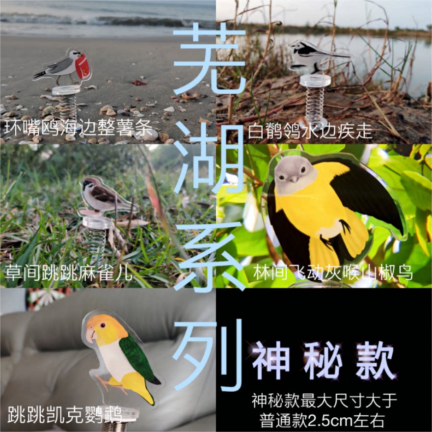 代售 鸟类原创周边海鸥环嘴鸥到码头整点薯条亚克力弹簧立牌(5cm)