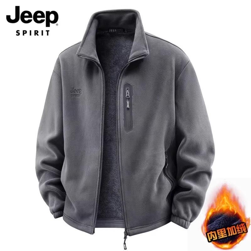 JEEP SPIRIT吉普男加厚摇粒绒卫衣秋冬立领加绒开衫夹克男士外套