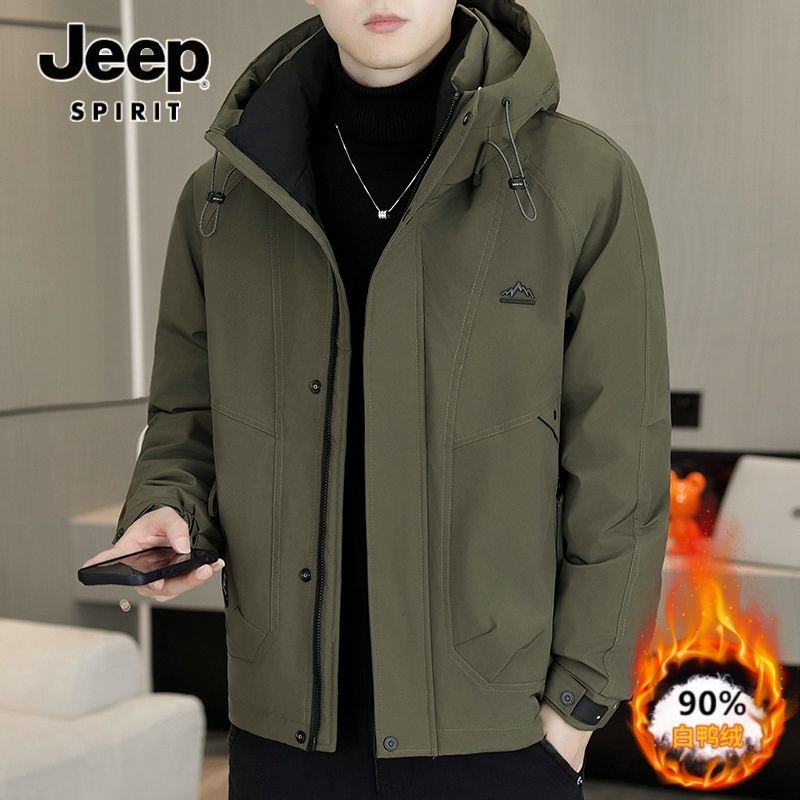 吉普保暖羽绒服白鸭绒连帽外套