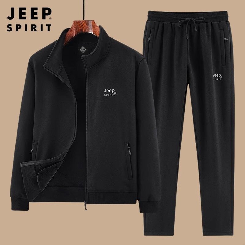 JEEP SPIRIT吉普休闲运动套装春秋季男士中年爸爸冬季加绒两件套