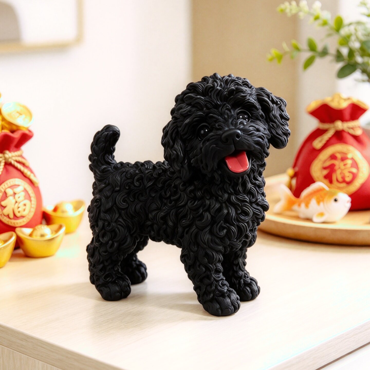黑色贵宾犬摆件泰迪树脂工艺品家居客厅装饰品仿真小狗模型纪念品