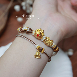 双层美拉德粽可穿黄金手绳手工编织半成品可穿珠粗八股手链绳子