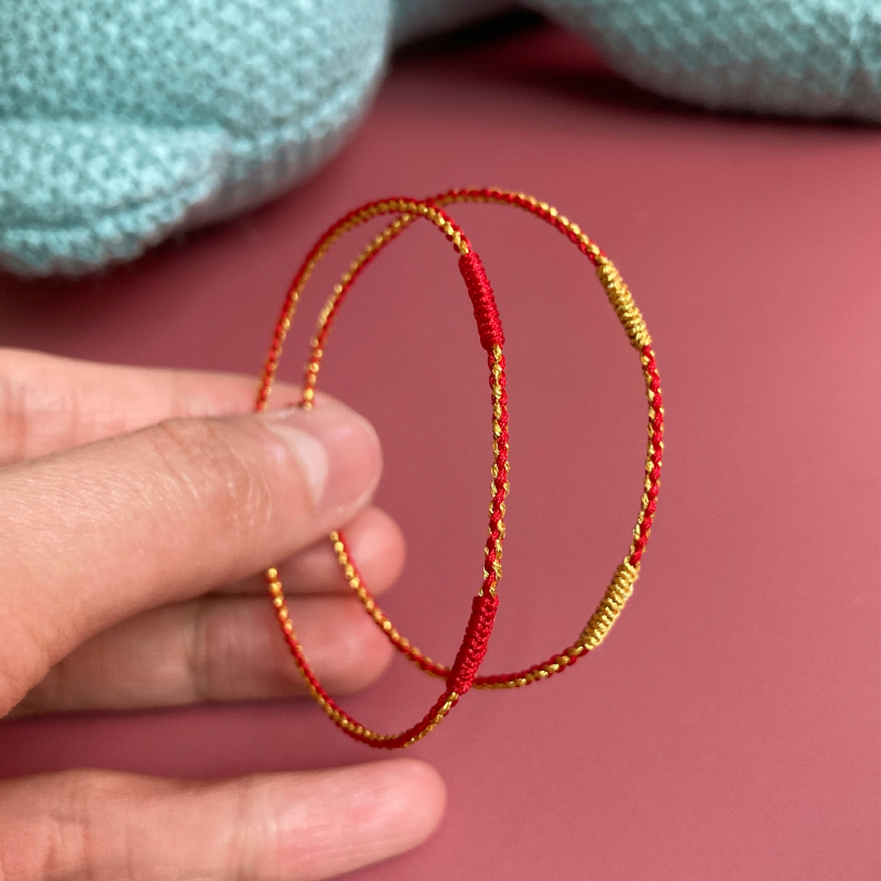 手工编织金丝线红绳金刚结超保色