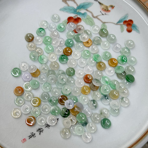 翡翠a货小平安扣三彩玉石配件