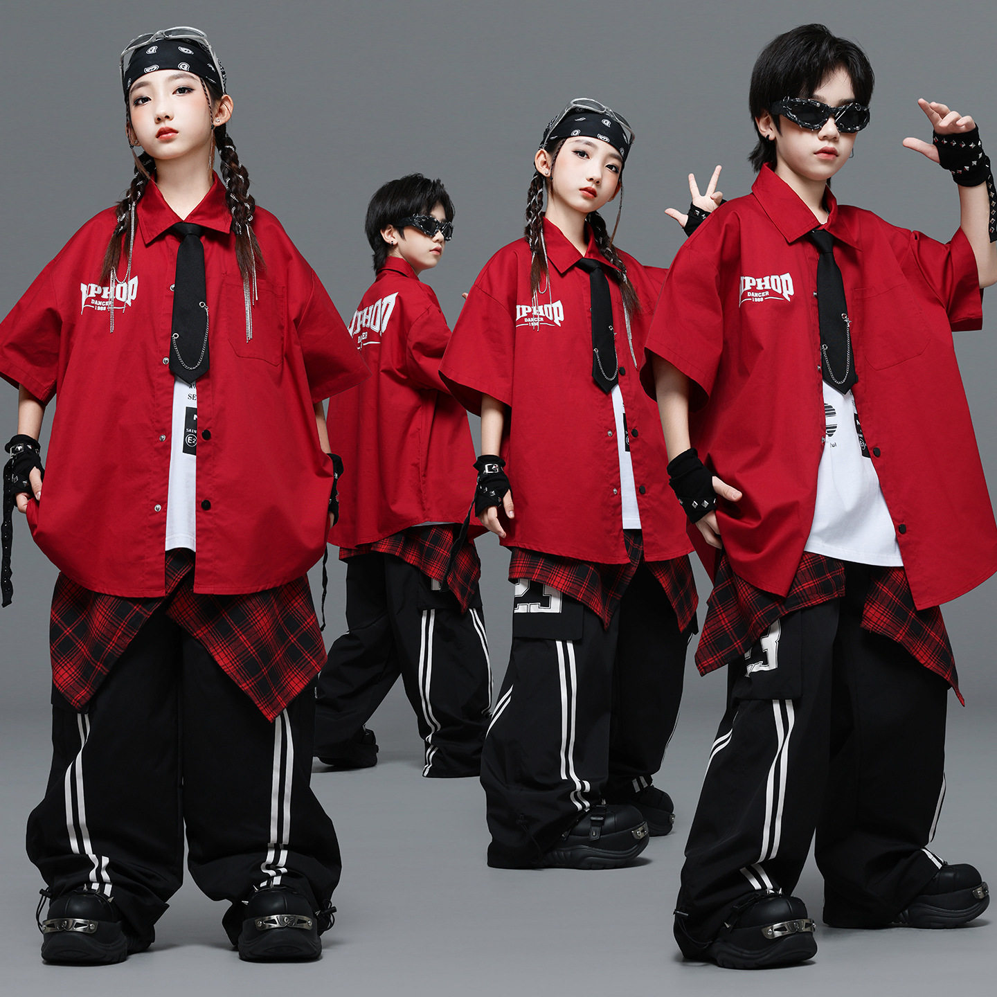 儿童街舞潮服女生hiphop套装少儿架子鼓表演服男孩嘻哈帅气演出服