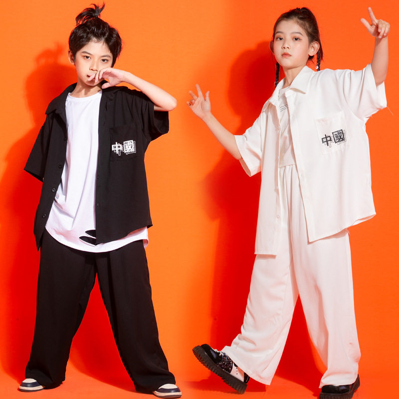 女童街舞潮服爵士舞服装露脐男童西装套装走秀潮服少儿hiphop夏季