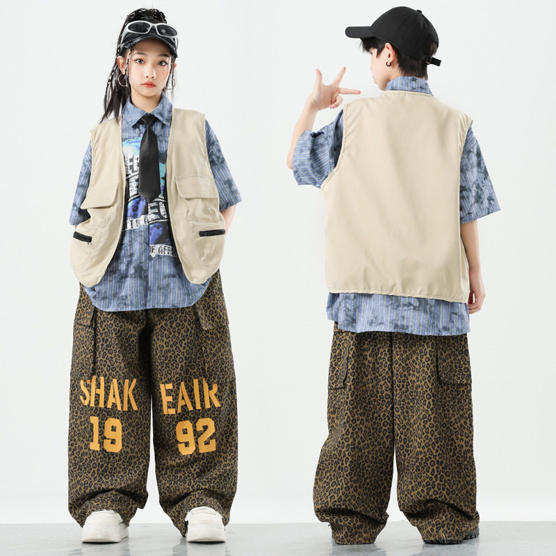 儿童街舞嘻哈演出服马甲衬衫队服