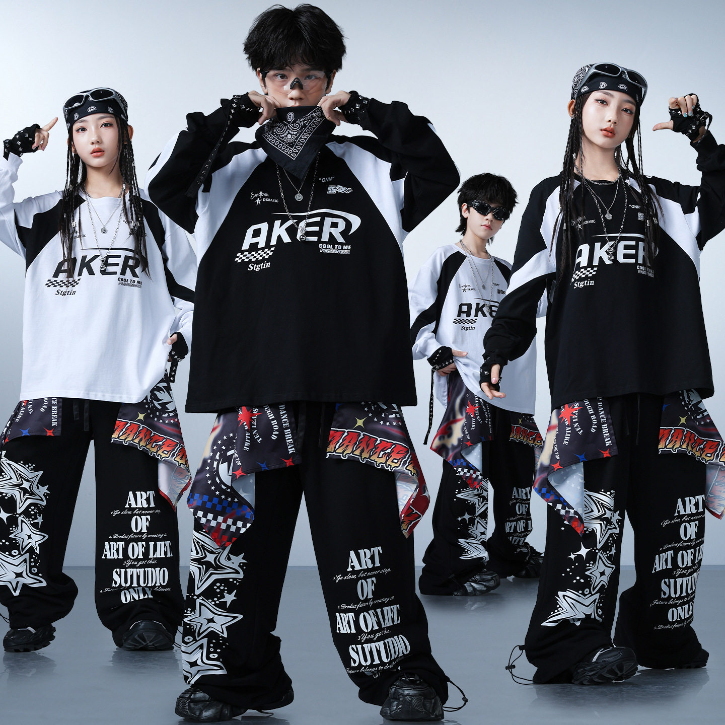 儿童美式街舞演出服少儿韩版潮流嘻哈hiphop套装女孩个性爵士服装