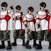 套装 儿童街舞演出服hiphop嘻哈表演服男童T恤短袖 迷彩短裤 bboy潮