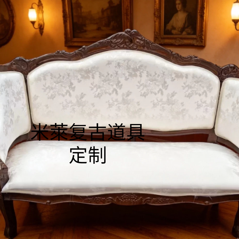 美式实木休闲椅欧式沙发椅单人老虎椅简约高靠背布艺法式拍摄道具
