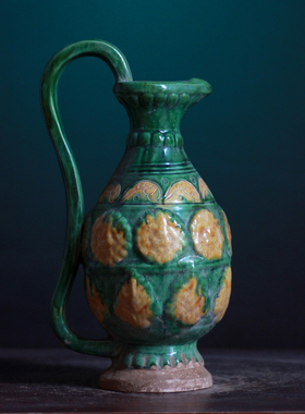 唐三彩陶瓷执壶仿古鸡首瓶摆件凤首壶博古架摆设做旧酒具