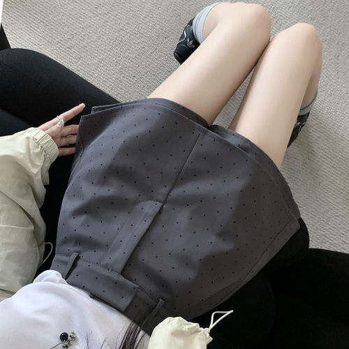 假两件灰色波点西装短裤裙女