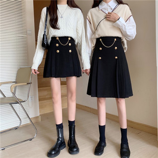 流行显瘦百褶短裙小个子裙子 半身裙春秋大码 胖mm高腰中长款 西装