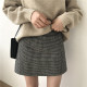 韩版 大码 格子高腰半身裙秋冬新款 显瘦毛呢包臀裙胖mm学生a字短裙