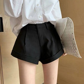 韩版 高腰显腿长西装 短裤 大码 女春夏小众设计阔腿超短辣妹A字热裤