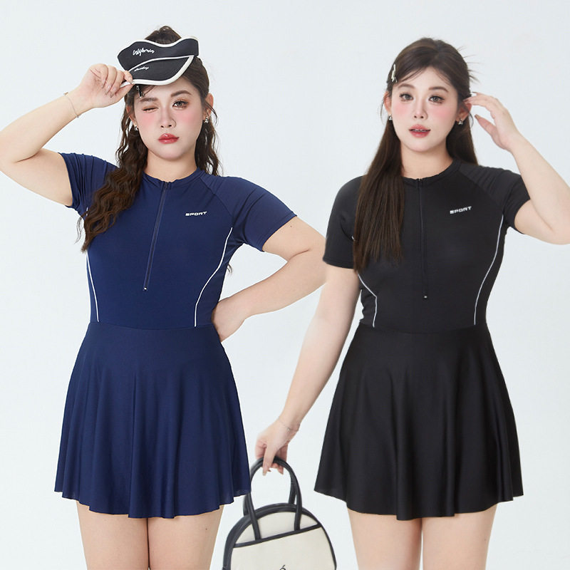 大码泳衣女款运动连体简约微胖女孩保守遮肉遮肚显瘦泡温泉女速干