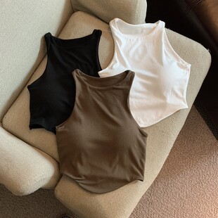 美式 甜辣妹短款 无袖 带胸垫吊带背心性感美背露脐上衣女 纯欲夏季