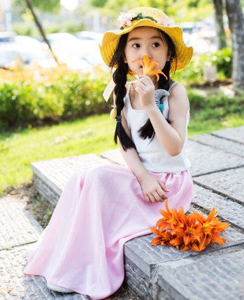 儿童半身裙中长款女中大童a字半裙百搭长裙子雪纺垂坠夏季装洋气
