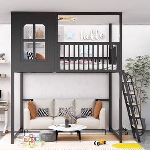 铁艺阁楼高架床小户型上床下空单上层儿童高低树屋城堡床复式二楼