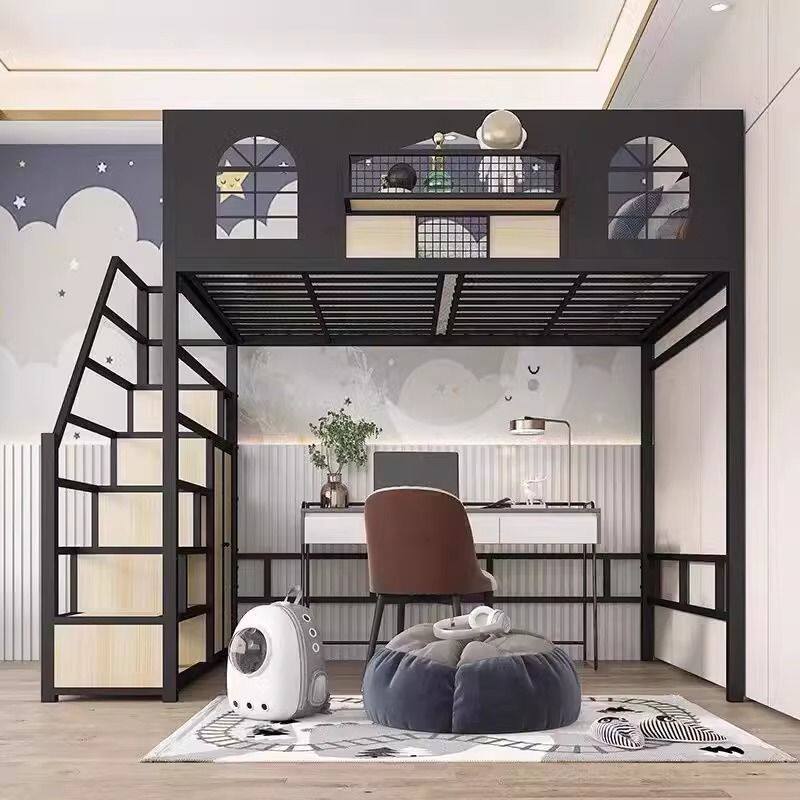 铁艺高架床单上层小户型上床下桌loft复式儿童阁楼床上床下空定制图片